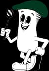 Green mascot with cap