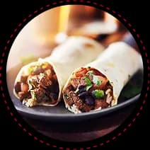 Shawarma wrap with halal chicken or beef, King Trumpet and Maitake mushrooms, and garlic sauce